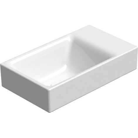 Lavabo en céramique NUBES 40x23cm, sans trou pour robinetterie, droite/gauche, blanc ExtraGlaze (1/5)