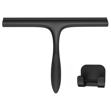 Raclette de douche avec suspension - Raclette de sol - Balai à vitres - Raclette à vitres professionnelle - Raclette de sol de salle de bain - Accessoires de salle de bain - Silicone - Noir classique (1/5)