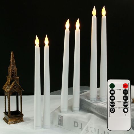 Crezuo 6er-Pack LED-Kerzen – Flammenlos, blinkend, batteriebetrieben, mit Fernbedienung für Tischdekoration, Abendessen, Weihnachten, Halloween und Hochzeiten – Weiß