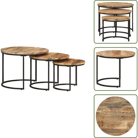 Tables gigognes 3 pcs Bois de manguier brut - Table Basse - Meubles De Salon - Tables Gigognes - Mobilier Design - Bois Massif (1/5)