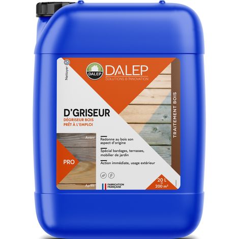 Dalep – Dégriseur pour bois 20 L – Prêt à l'emploi pour bois dur et teck – Restauration rapide des surfaces – Nettoyage pierre et métal