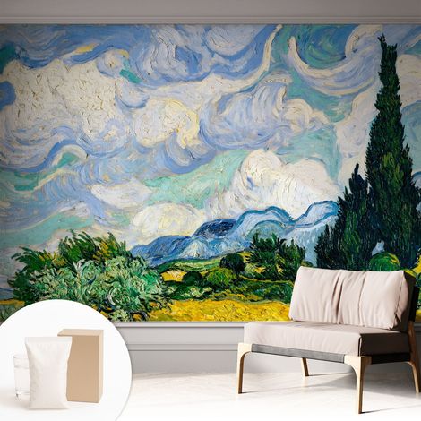 Papier peint intissé décoratif pour chambre et salon Design moderne à poser facilement - Colle incluse gratuite Nuages expressifs 312x219 cm (1/5)