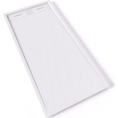 HIEMAL Receveur de douche 70 x 150 cm résine Blanc aspect ardoise + bonde incluse - Salle de bain