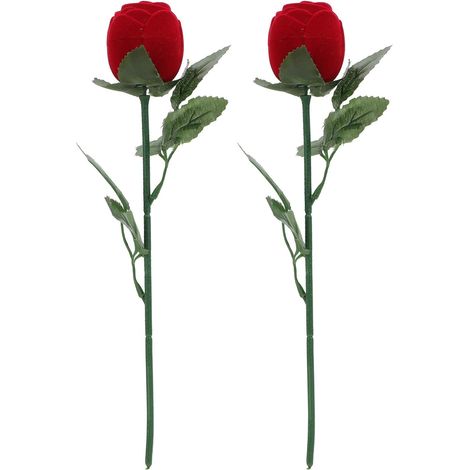 Lot de 2 Porte-Bagues de Rose Rouge, Boîtes pour Alliances Mariage Décoration de Fleur, Coffrets pour Bagues de Fiançailles, Usage Saint-Valentin (1/5)