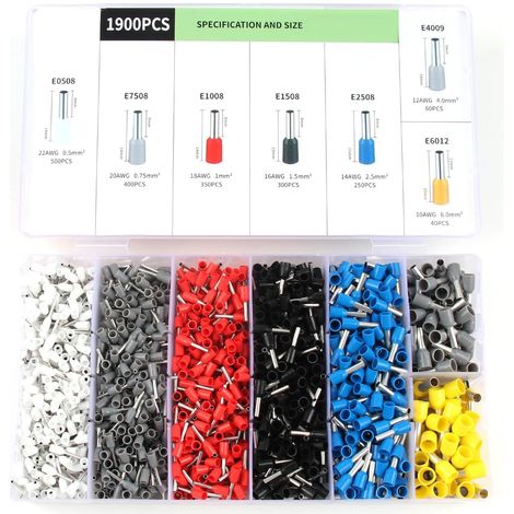 Coffret 1900 Pièces Cosses à Sertir – Embouts de Câblage Tubulaires (0.5 à 6 mm²) – Cuivre Étamé (1/5)