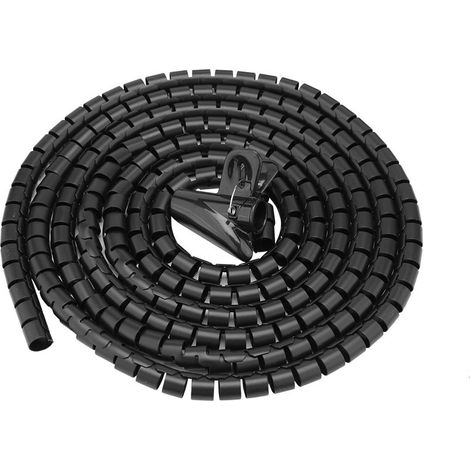Organisateur de câbles en tube spiralé flexible, enrouleur de câbles, protecteur de cordon, rangement de câbles, noir, 3,0 m x 16 mm (1/2)