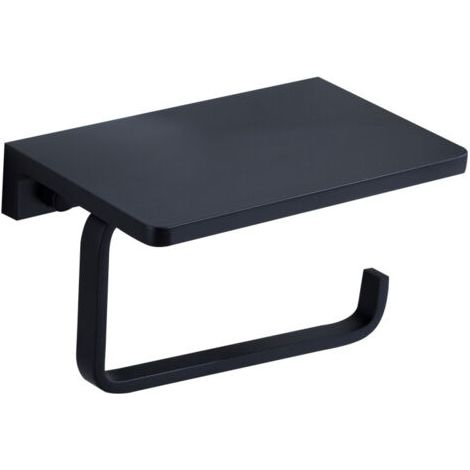 QORVA-Porte-rouleau de papier toilette en aluminium spatial, style hôtel haut de gamme, avec espace de rangement pour téléphone portable, finition noire huilée.