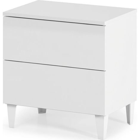 Comodino Con 2 Cassetti Cassettiera Settimino Mobile Da Camera Da Letto Moderno Mobiletto Con Piedini Struttura Compatta in Melaminico Antigraffio Montaggio Facile 50 x 34 x 39 Cm Bianco Lucido