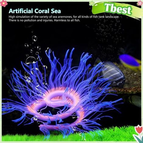 Tbest Anémone de mer de corail d’aquarium Aquarium artificiel en Silicone, corail, anémone de mer, animalerie aquarium 50 cm Bleu (1/4)