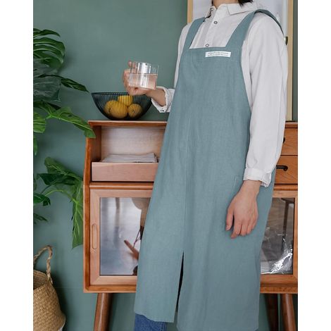 SHINING HOUSE Baumwoll-Leinen-Schürzen, einfarbig, japanischer Stil, Neckholder-Kreuzverband-Schürze mit Tasche, Retro-Kunst, Literatur, Floristenkleidung für Damen, Küche, Übergröße