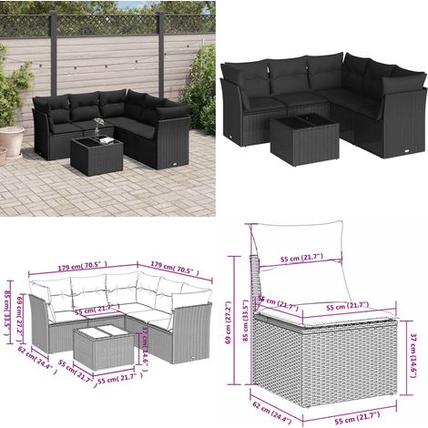 Salon de jardin 6 pcs avec coussins noir résine tressée - Ensemble Salon De Jardin - Mobilier De Jardin - Salon De Jardin Design - Meubles De Jardin Résistants - Canapé Jardin - Home & Living (1/5)