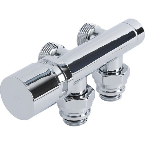 Milano Chrome Angled H Block Heated Towel Rail Radiator Valves with 15mm Copper Adapters (1/4)