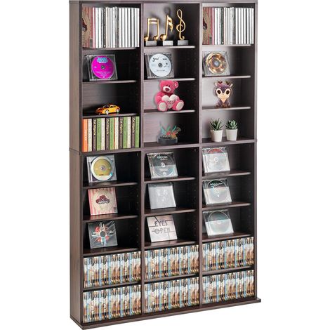 Étagère multimédia expresso 9 niveaux pour 756 CD, étagères réglables, 27 compartiments pour organiser musique et films. (1/5)