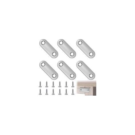 Lot de 6 Équerres Plates en Inox, Supports d'Angle Droits avec 12 Vis, Pattes d'Assemblage Métal Robuste pour Fixation et Raccordement (1/4)