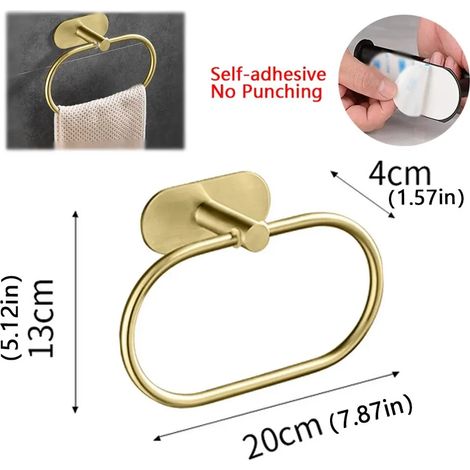 Porte-serviettes doré en acier inoxydable, porte-serviettes auto-adhésif pour salle de bain, anneau de suspension pour serviettes de toilette, barre de rangement pour cuisine, accessoires de rangement (1/5)