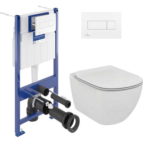 Pack WC Bâti-support Villeroy & Boch + Cuvette Ideal Standard sans bride fixations invisibles + Plaque blanche (ViConnectTesi-2)