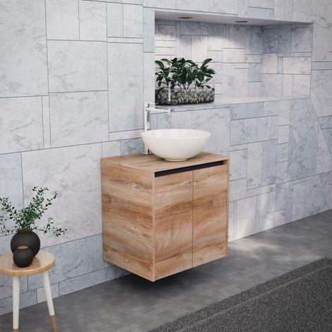 Inda - Meuble de salle de bain L.60 avec vasque à poser / Chêne (1/5)