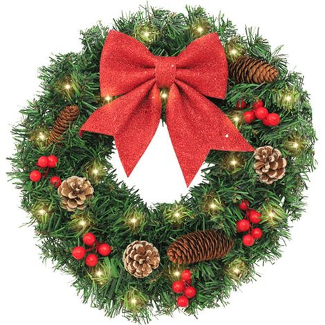 Guirlande De Noël - Guirlande En Rotin Tissé Avec Pins Simulés Cônes Et Baies Rouges - Décoration Porte Fenêtre Mur Intérieur Extérieur - 30 Cm - 1 Pièce (1/5)