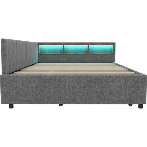 Cama nido 140 x 200 cm gris con somier, LED, USB-C y almacenaje (1/5)