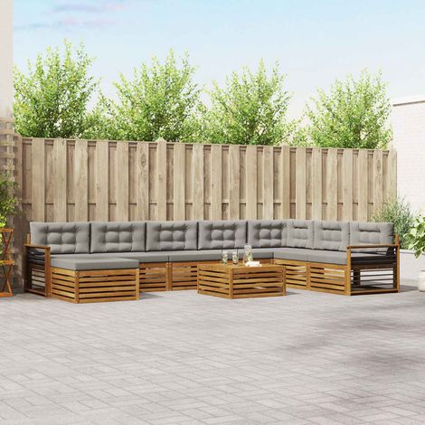 vidaXL Outdoor-Sofagarnitur mit Kissen 9 pcs Natürlich und Hellgrau (1/5)