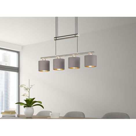 Pendelleuchte GARDA 4-flammig Taupe höhenverstellbar mit Stoffschirmen, B:77cm (1/5)