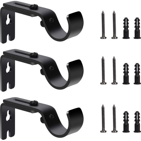 3 Pcs Noir Support de Tringle à Rideau Réglable, Supports Murale en Métal avec Vis et Chevilles pour Tringle à Rideau Fixation de Maison Chambre Bureau (1/5)
