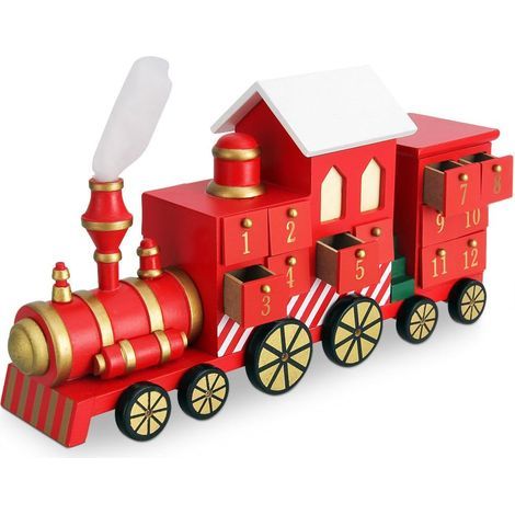 Calendario dell'Avvento natalizio in legno a forma di locomotiva con cassetti da riempire a piacere - Decorazione natalizia originale (1/5)