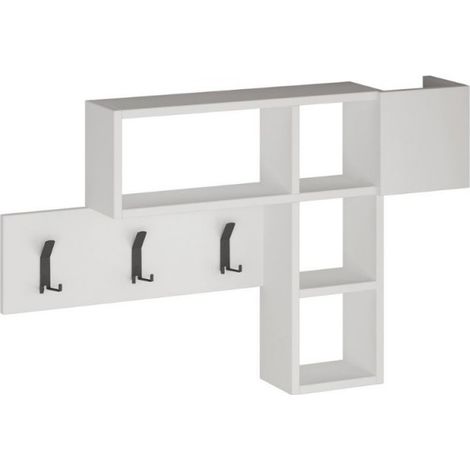 Mobile da Ingresso a Muro Ganci Appendiabiti Ripiani Parete in Legno Bianco (1/3)