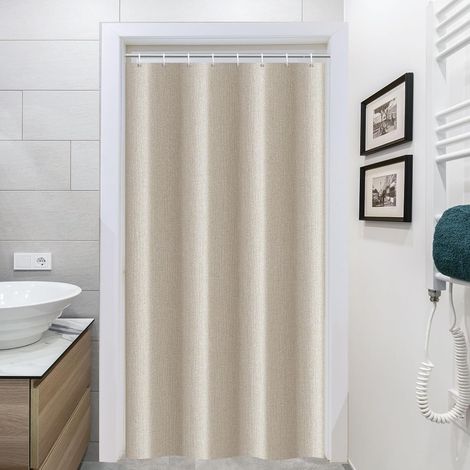 1 Rideau De Douche, Lin Beige Hydrofuge, Polyester Lavable, 120x200 Cm, Salle De Bain