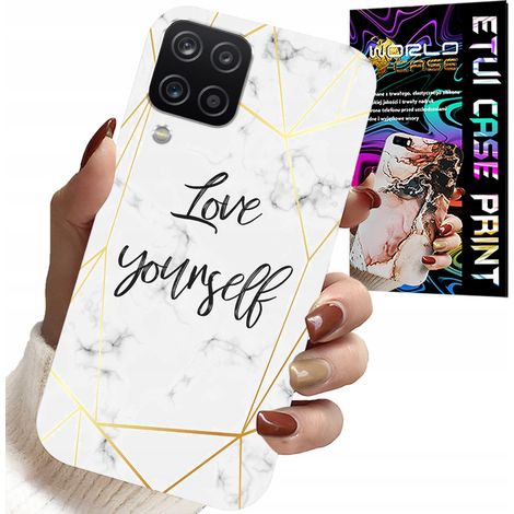 Coque pour Samsung A12 / M12 - marbre blanc avec bordures dorées - Je t'aime (1/5)