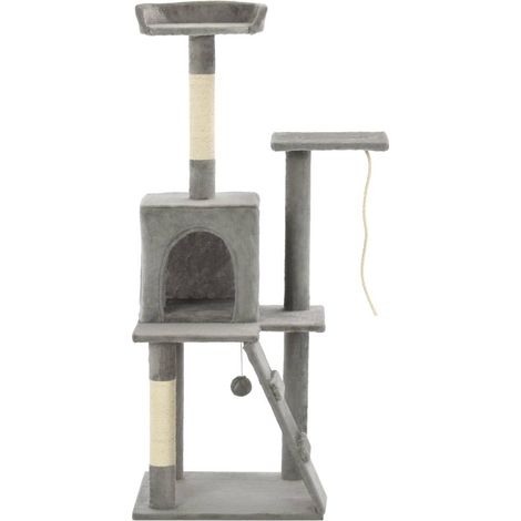 Rascador para gatos con nicho, peluche de sisal, 120 cm, gris 3702214 (1/5)