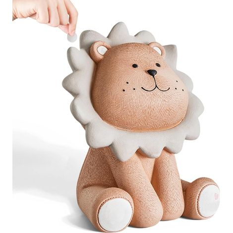 Spardose für Kinder: Löwe aus braunem Kunstharz, Geschenk für Jungen und Mädchen, Geburtstage, Babypartys, Weihnachten