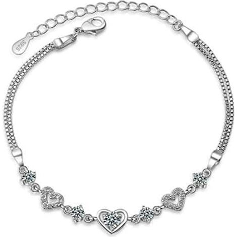 Bracelet Queen pour femme, plaqué argent, avec chaîne en forme de cœur et zircon cubique, bracelets en argent pour femmes, bracelets fantaisie (transparent)