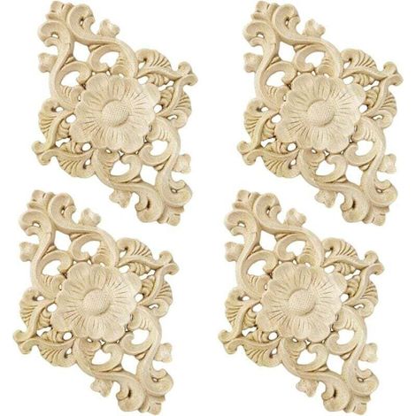 Lot de 4 décorations en bois sculpté pour meubles, mur, armoire, porte, décoration, bricolage