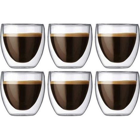 Tasse à café - Verre - Set de 6 - 80ml - Double paroi - Anti-brûlure (1/4)