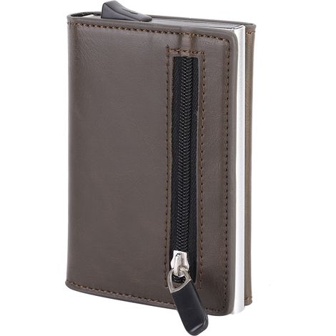 Portefeuille automatique en alliage d'aluminium, étui étanche anti-RFID pour cartes de crédit, protection de poche, couleur Café