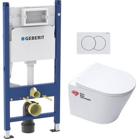 Pack WC bati-support Geberit + Cuvette Swiss Aqua Technologies sans bride + Abattant SoftClose + Plaque (INFINITIOMATGEB3)