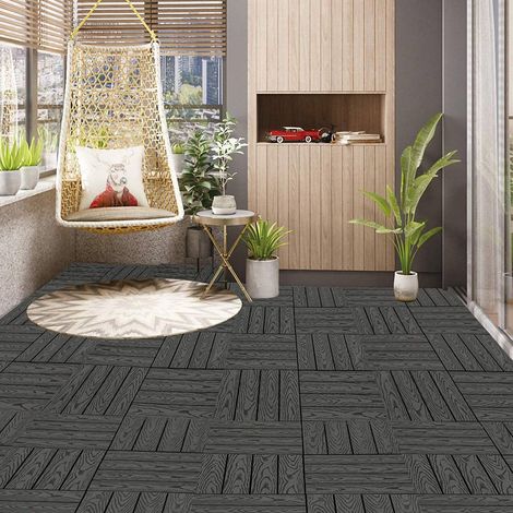 WOLTU WPC Terrassenfliesen Holzoptik Terrassendielen Fliese in Bodenbelag mit klicksystem, für Terrasse und Balkon 30x30 cm im Set Grau (11 Stück / 1 m²)