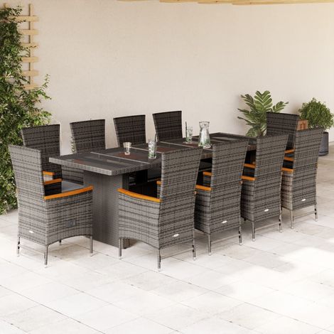 11 Piece Garden Dining Set with Cushions Grey Poly Rattan vidaXL (1/5)