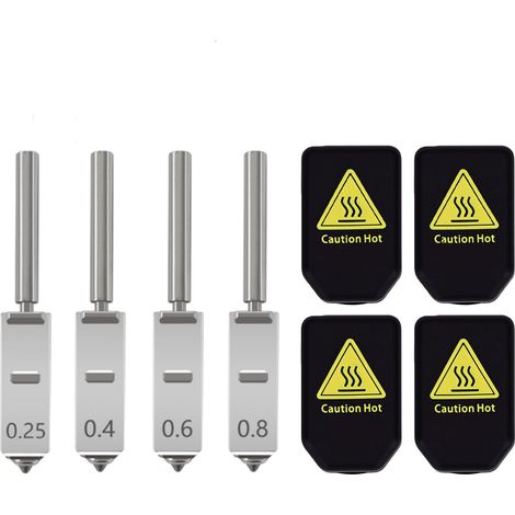 Lot de 4 buses de rechange Hotend intégrées pour imprimante 3D Anycubic Kobra S1 Max 0,25 mm, 0,4 mm, 0,6 mm, 0,8 mm, échange rapide avec couvercle en silicone (1/5)