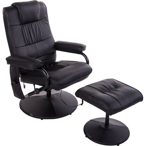 2-St Massagesessel TV Sessel mit Liegefunktion, 360° Drehbar, 10 Massagepunkte, Fernbedienung, Kunstleder, B77 x T84 x H95 cm, Schwarz