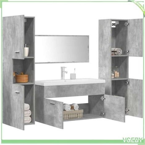 Ensemble de meubles de salle de bain 5 pcs - 3324906 - Gris béton - Vasque céramique blanche - 2 armoires suspendues (1/5)