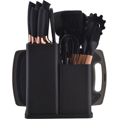 Kochbesteck-Set 19-teilig – Silikon-Küchengeräteset mit Holzgriffen, hitzebeständig & antihaftend, inkl. tragbarem Aufbewahrungssystem, ideal für Hobbyköche und Backliebhaber, Geschenk-Set für Küche (1/5)