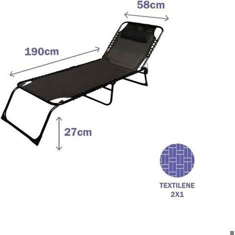 Chaise longue - MARBUENO - 190 x 27 x 58 cm - Nero - Utilizzo esterno