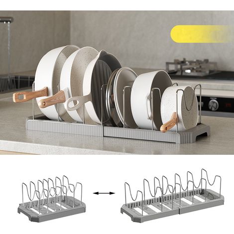 Égouttoir sous meuble pour casseroles et poêles, étagère de rangement pour plaques à pâtisserie, réglable, étagère de rangement pour plaques de cuisson, porte-couvercles (gris)