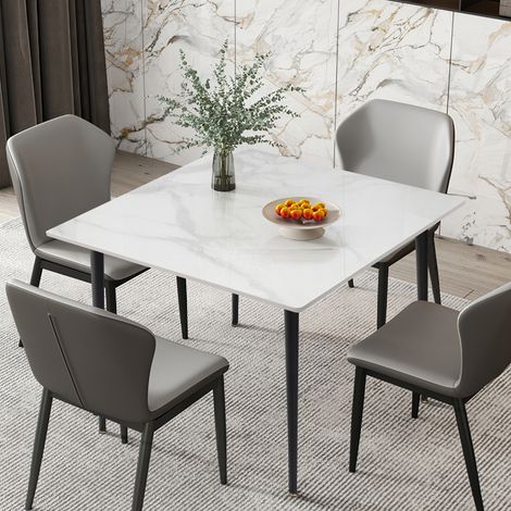 UNHO Mesa Comedor Mármol de Cocina Mesa Cuadrada con Patas de Metal Nortica 80 x 80 x76 cm, Bentley Blanco (1/4)