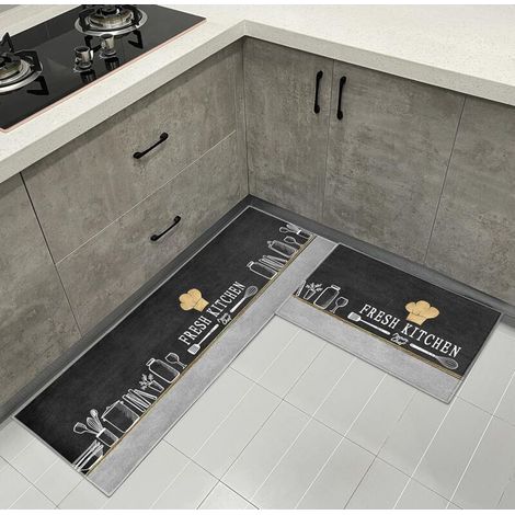 (B)Lot de 2 Tapis de Cuisine antidérapants, Absorbe l'eau et l'huile, Résistant à la poussière Tapis de Cuisine,Tapis de Sol pour l'intérieur (1/5)