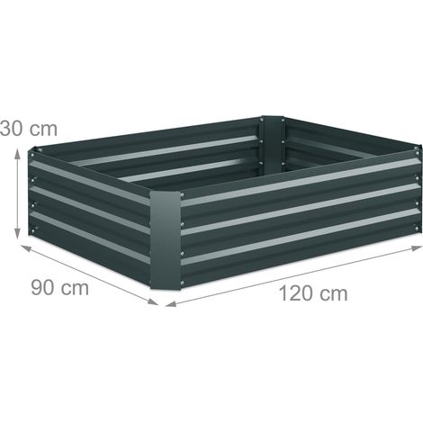 Orto rialzato in metallo zincato per giardino piante 30 x 120 x 90 cm pareti alte resistente in metallo grigio 130011847