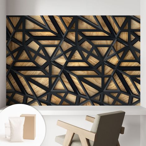 Papier peint intissé pour salon chambre à coucher peint imprimé pour mur - Colle incluse gratuite Combinaison géométrique 104x70 cm (1/5)