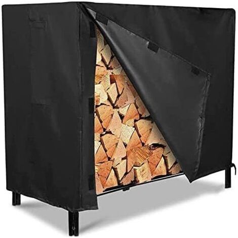 Housse étagère de bois de chauffage, Couverture de Support 420D Oxford Bâche Réglable imperméable coupe-vent rangement protection, pour Poêles à Bois, intérieur ou extérieur (Noir,122×61×107cm)